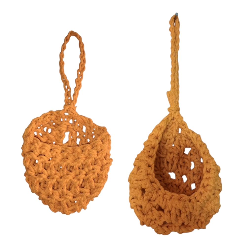 (2) Air Plant / Mini Plant Hangers, Ginger, Crocheted, Boho Style, Pre-owned